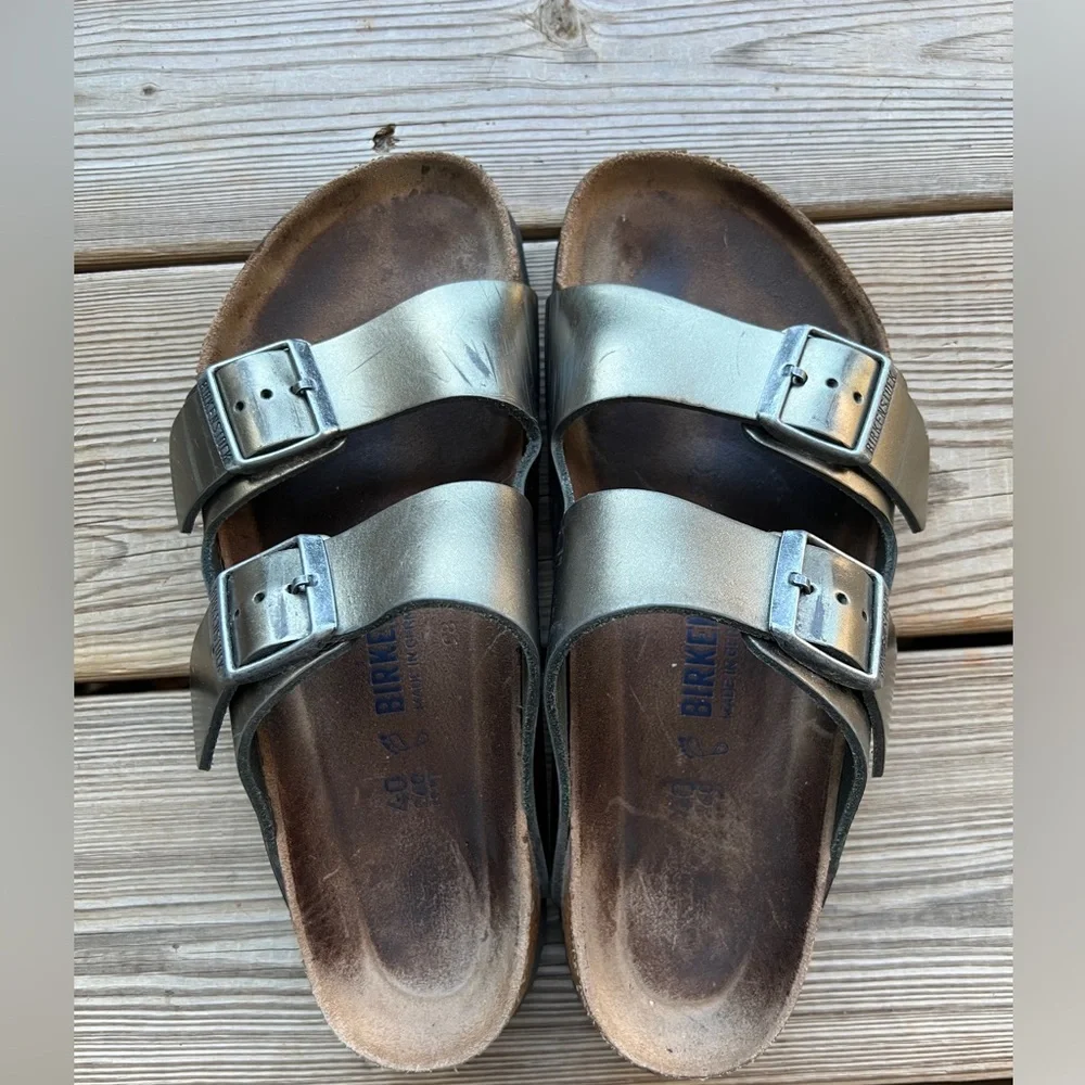 Birkenstock Arizona Soft Footbed Leather - Metallic Anthracite Sz 40 (M7 W9)